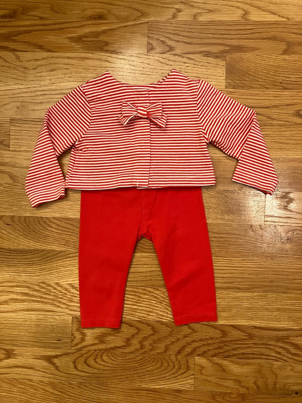 Mayoral Red and White Striped Top with Solid Red Leggings Set